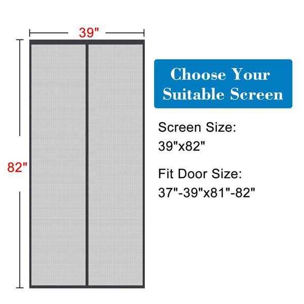 39 in. x 82 in. Black Fiberglass Magnetic Screen Door Heavy Duty Mesh Curtain Bi-Parting - Image 3
