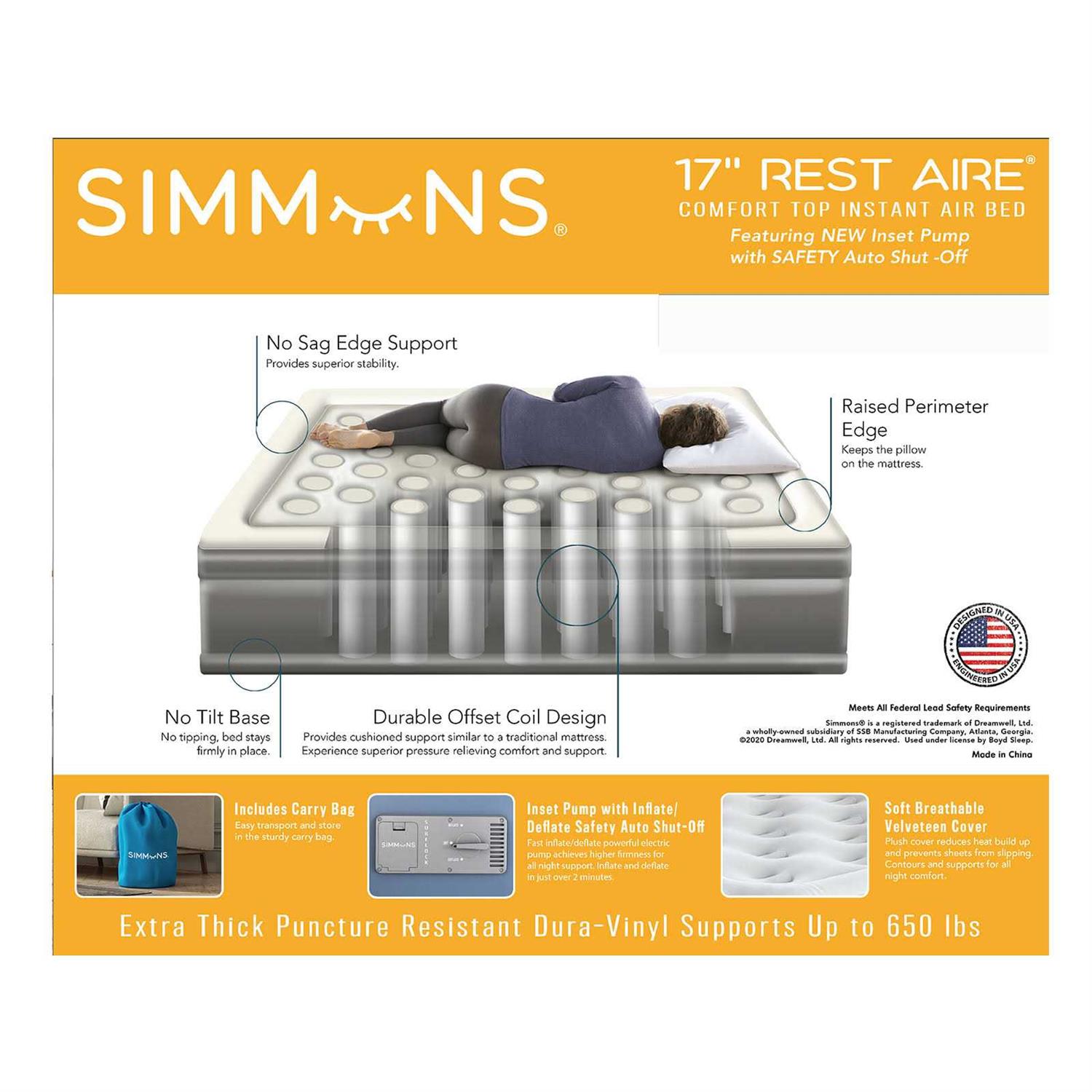 Simmons Rest Aire 17 Inflatable Air Mattress with Built-in Pump - Image 3