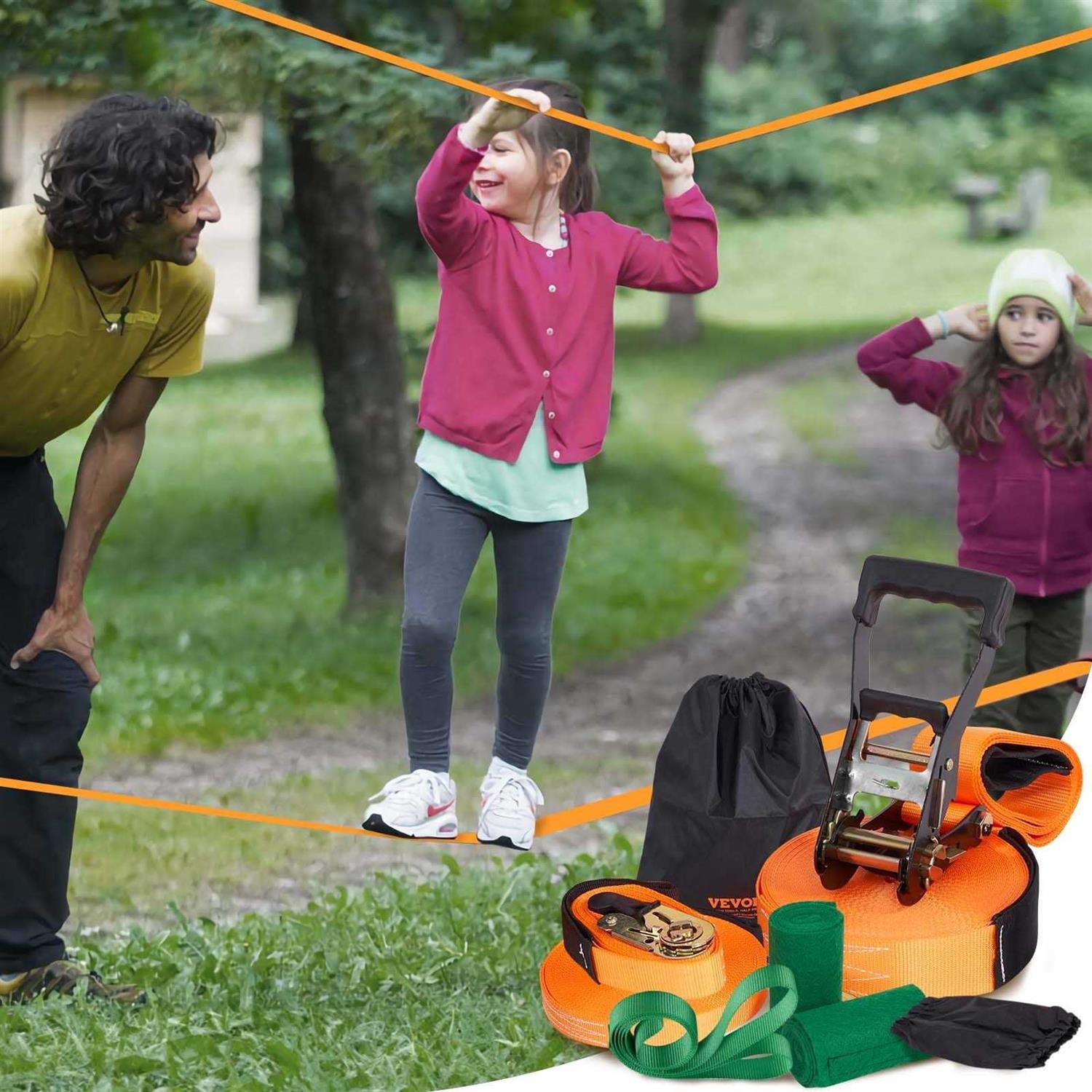 VEVOR Slackline Kit with Training Line 60 ft Backyard Slack Line Equipment - Image 3