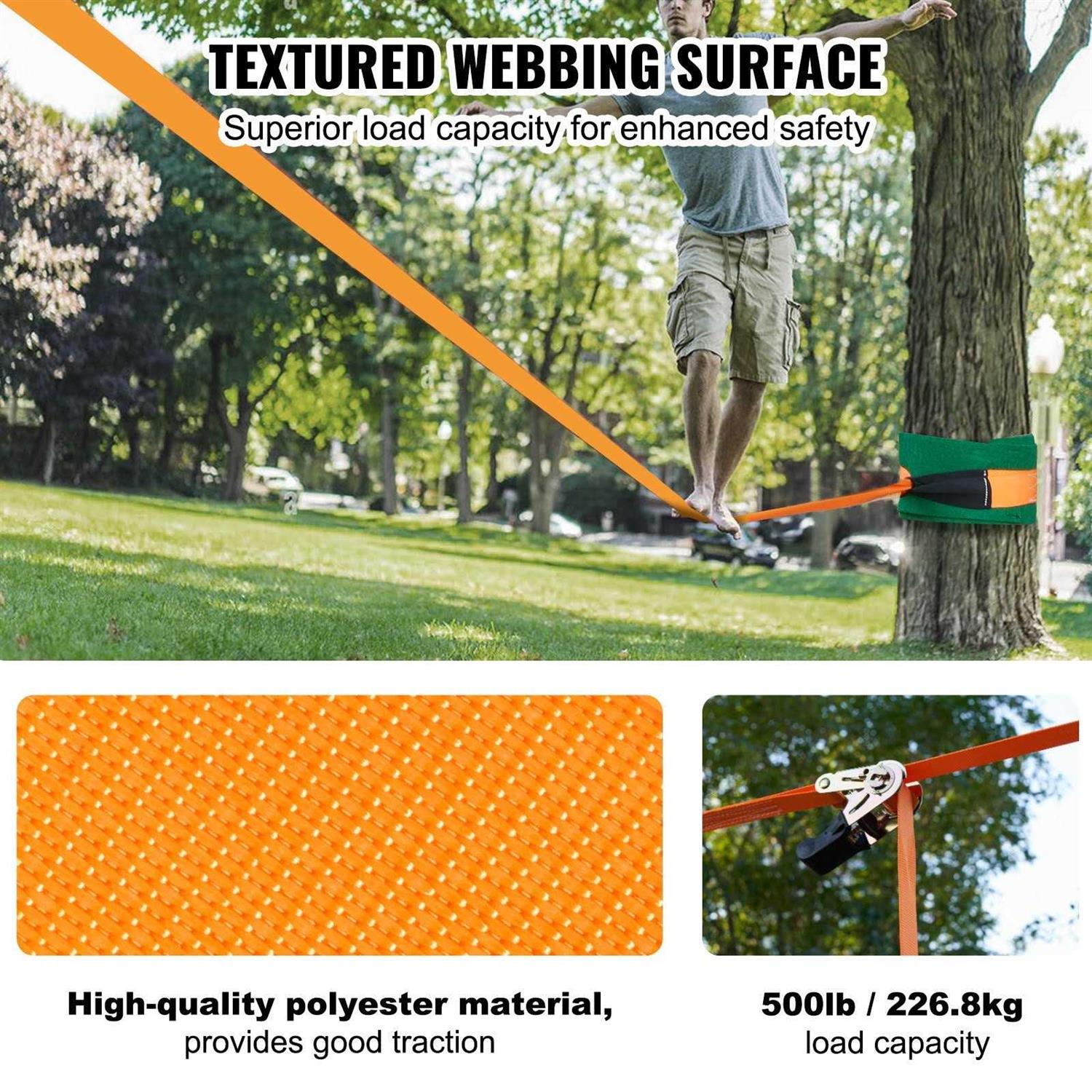 VEVOR Slackline Kit with Training Line 60 ft Backyard Slack Line Equipment - Image 5