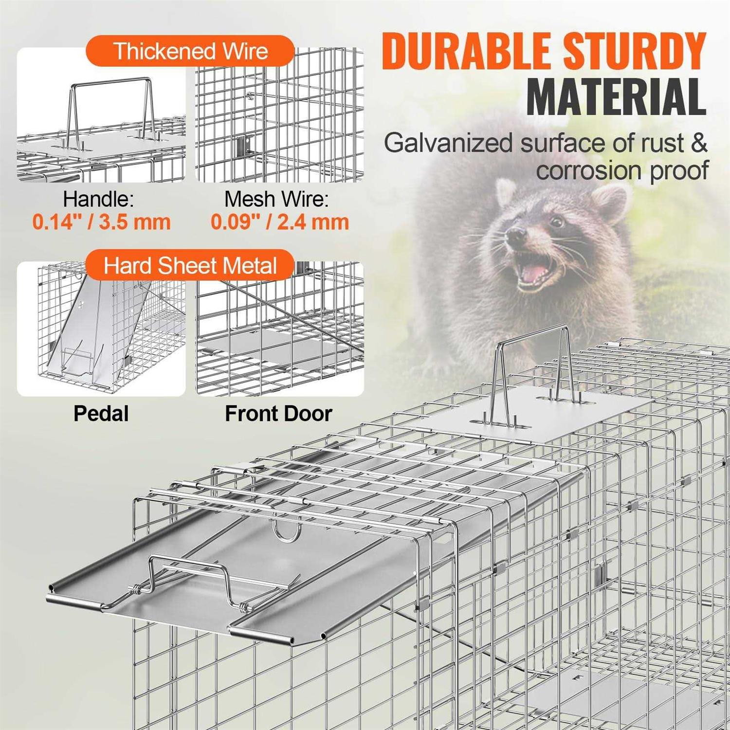 VEVOR Live Animal Cage Trap Humane Cat Trap Galvanized Iron - Image 5
