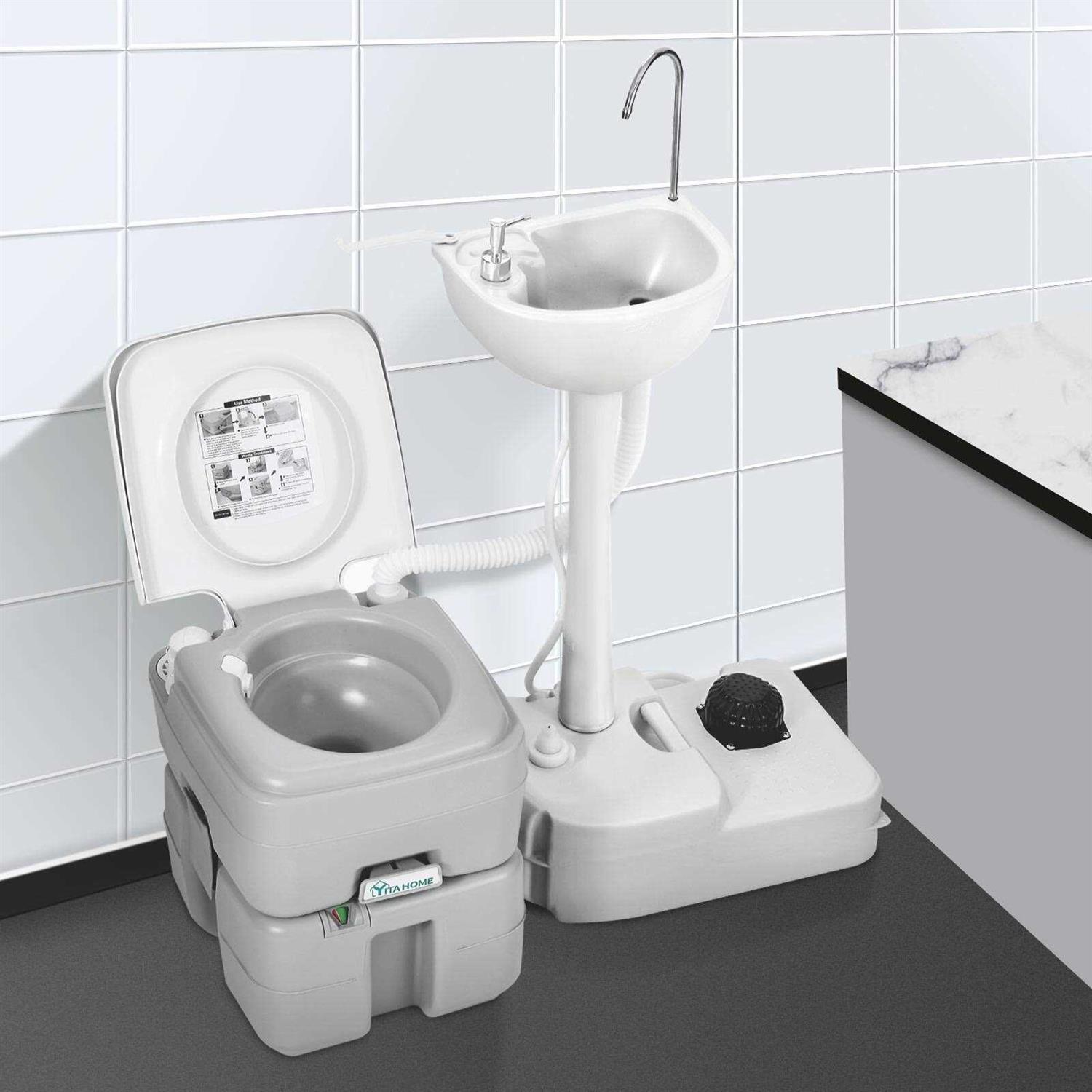 wedealfu Portable Sink and Toilet 17 L Hand Washing Station & 5.3 Gallon Flush Potty - Image 4