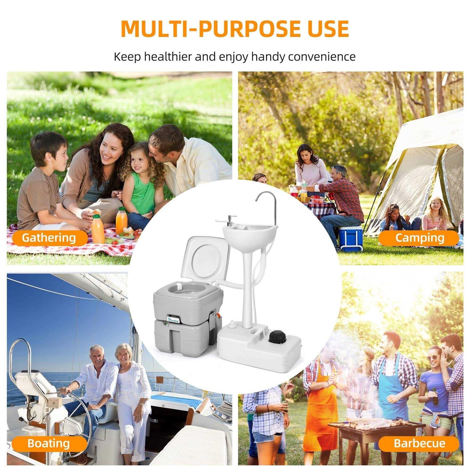 wedealfu Portable Sink and Toilet 17 L Hand Washing Station & 5.3 Gallon Flush Potty - Image 5