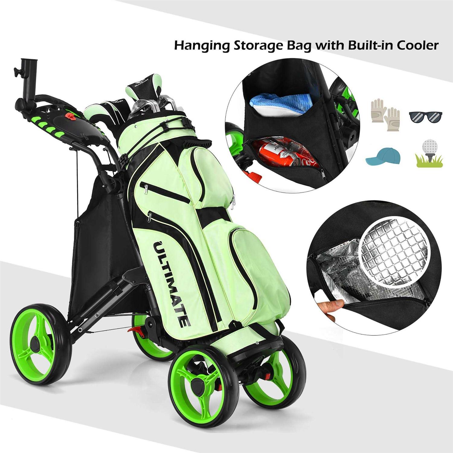 Costway Folding 4 Wheels Golf Push Cart W Scoreboard Adjustable Handle - Image 2