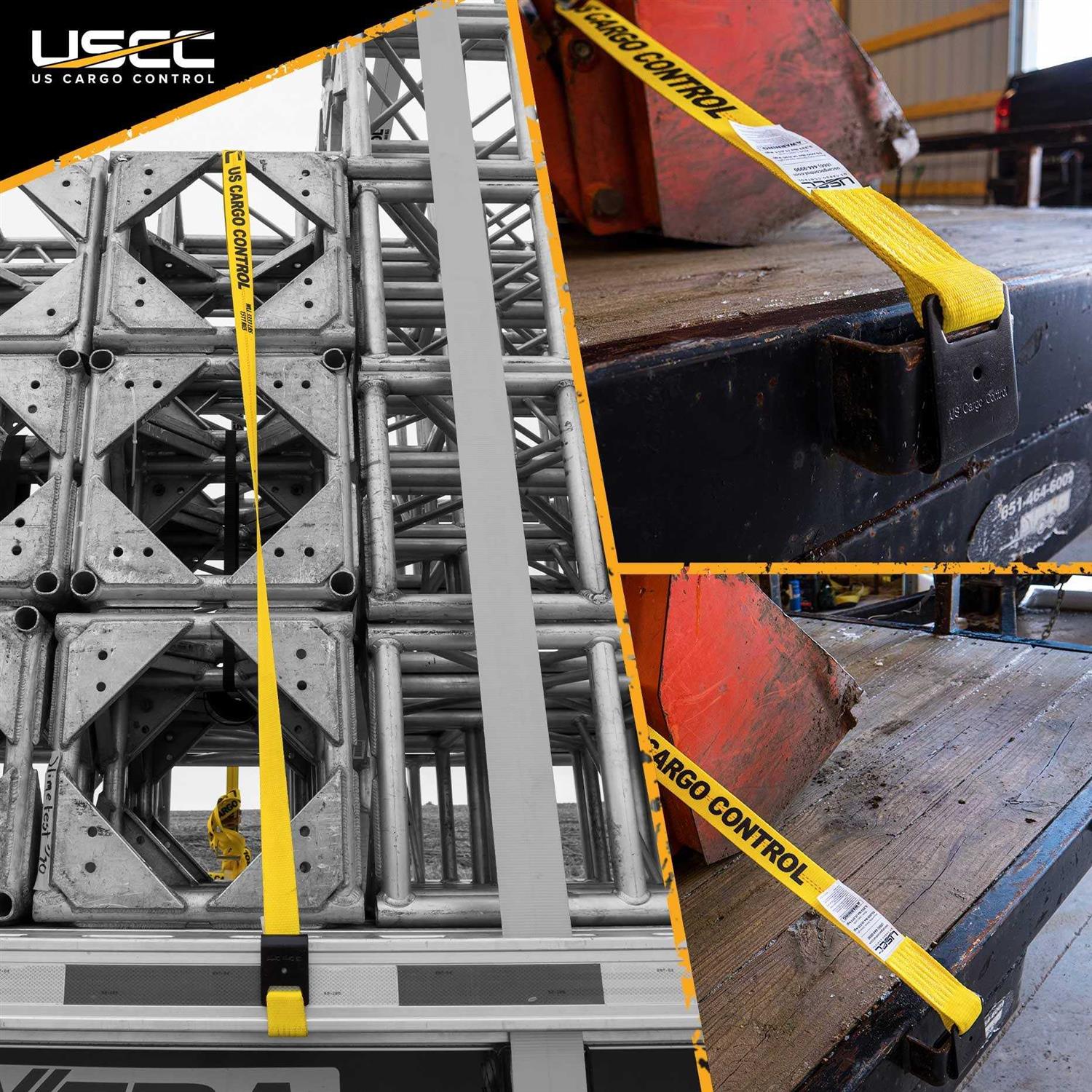 4 x 20' Yellow Ratchet Strap w/ Flat Hooks - Image 4