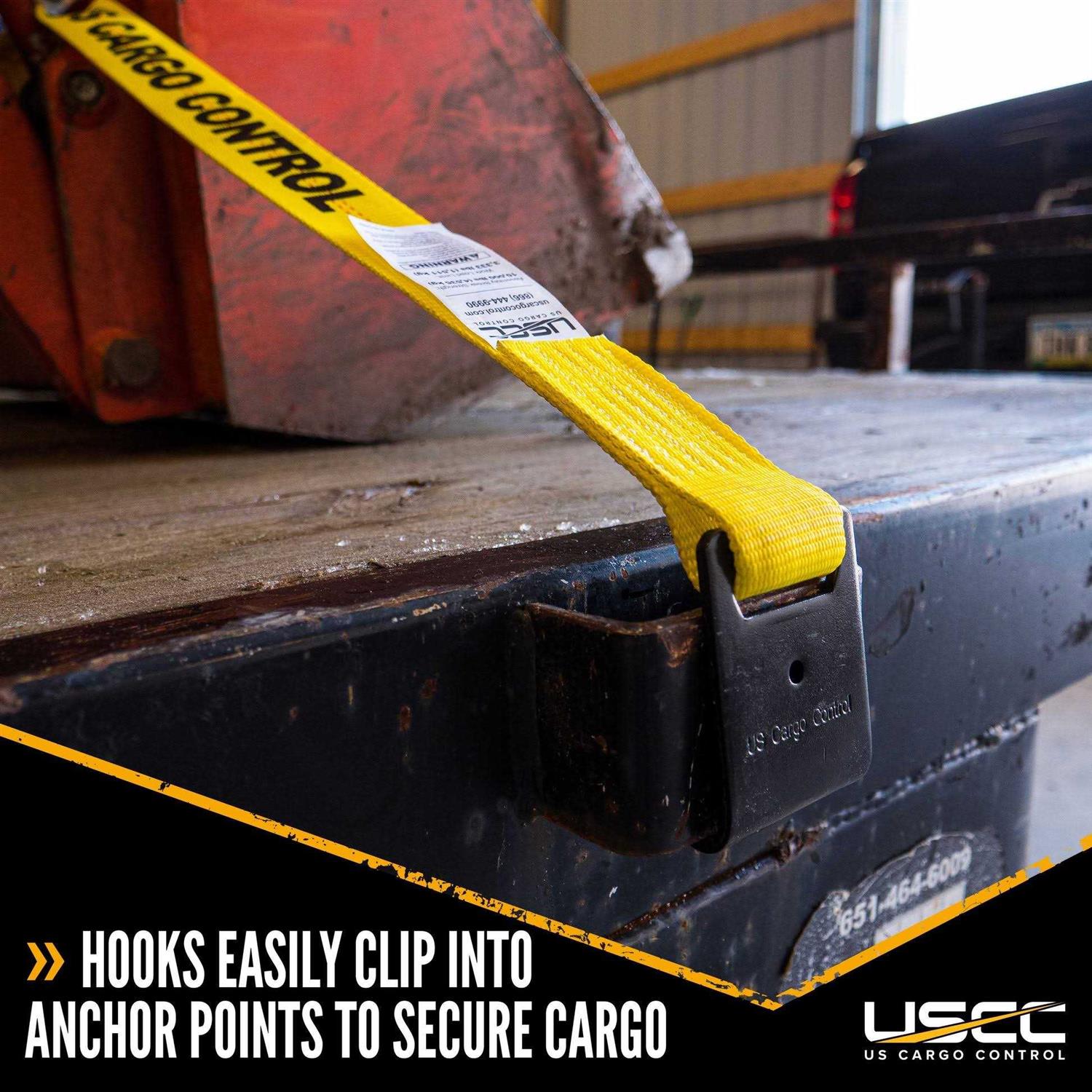 4 x 20' Yellow Ratchet Strap w/ Flat Hooks - Image 5