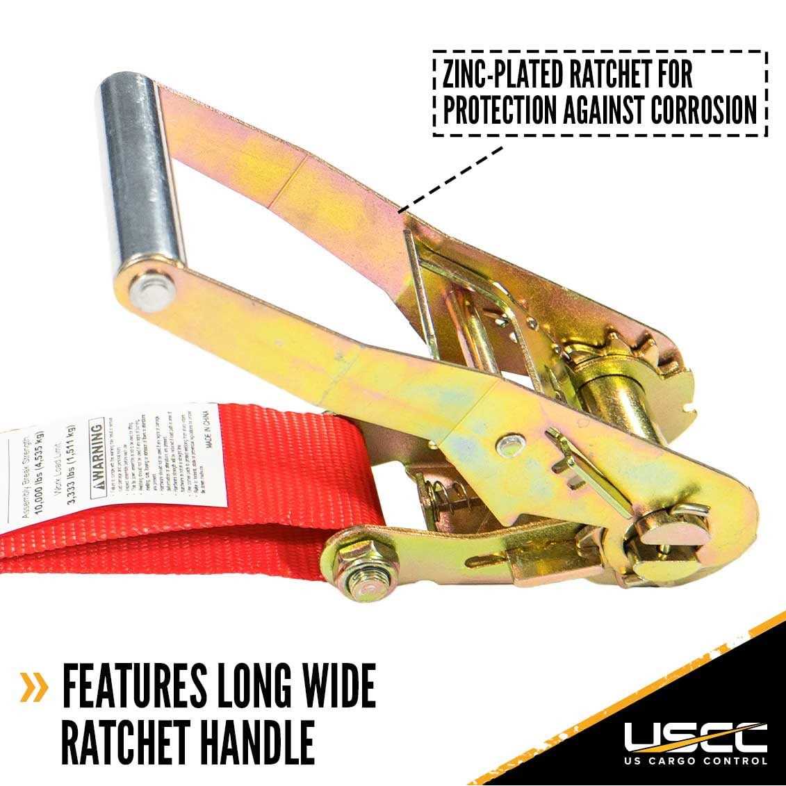 4 x 20' Yellow Ratchet Strap w/ Flat Hooks - Image 4