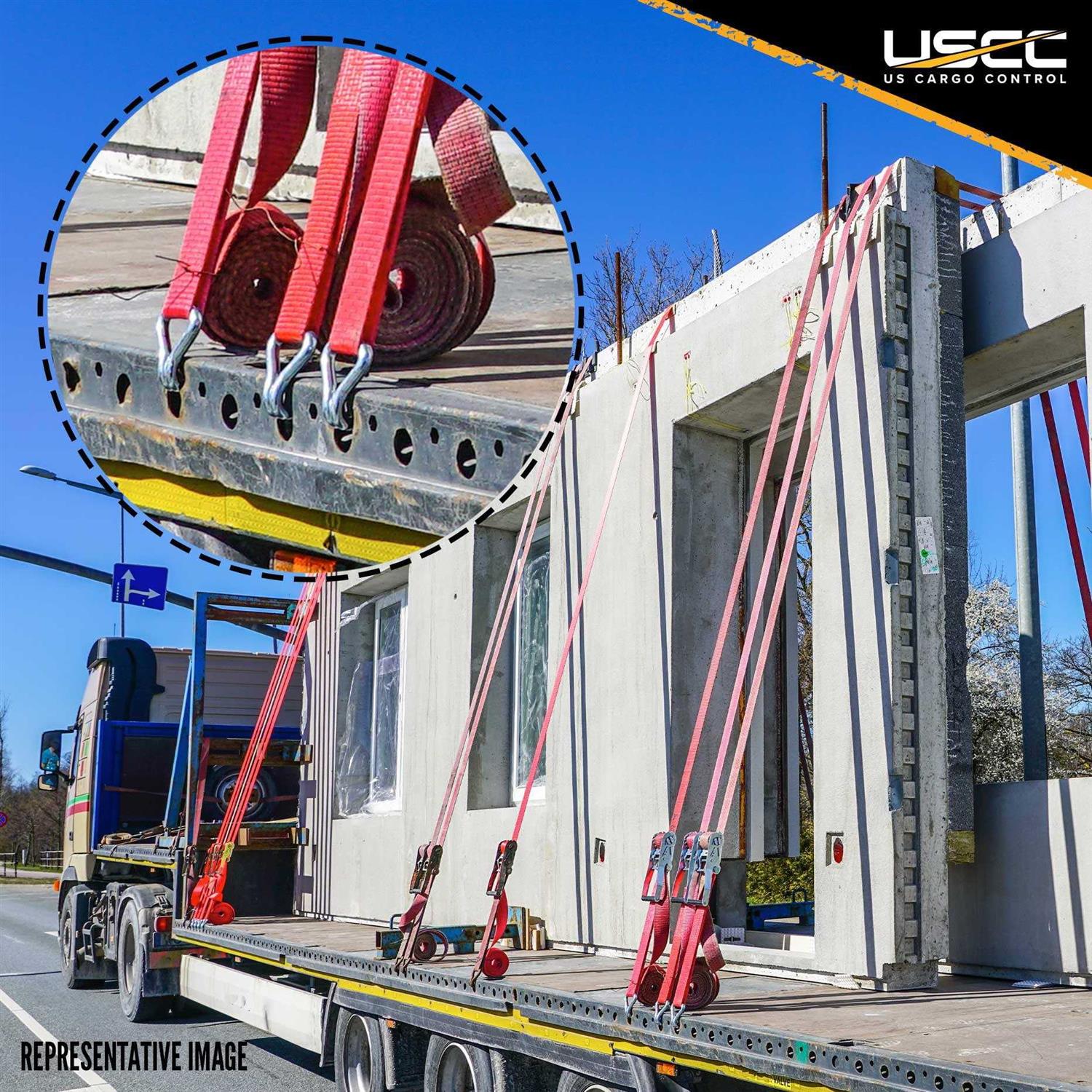 4 x 20' Yellow Ratchet Strap w/ Flat Hooks - Image 5