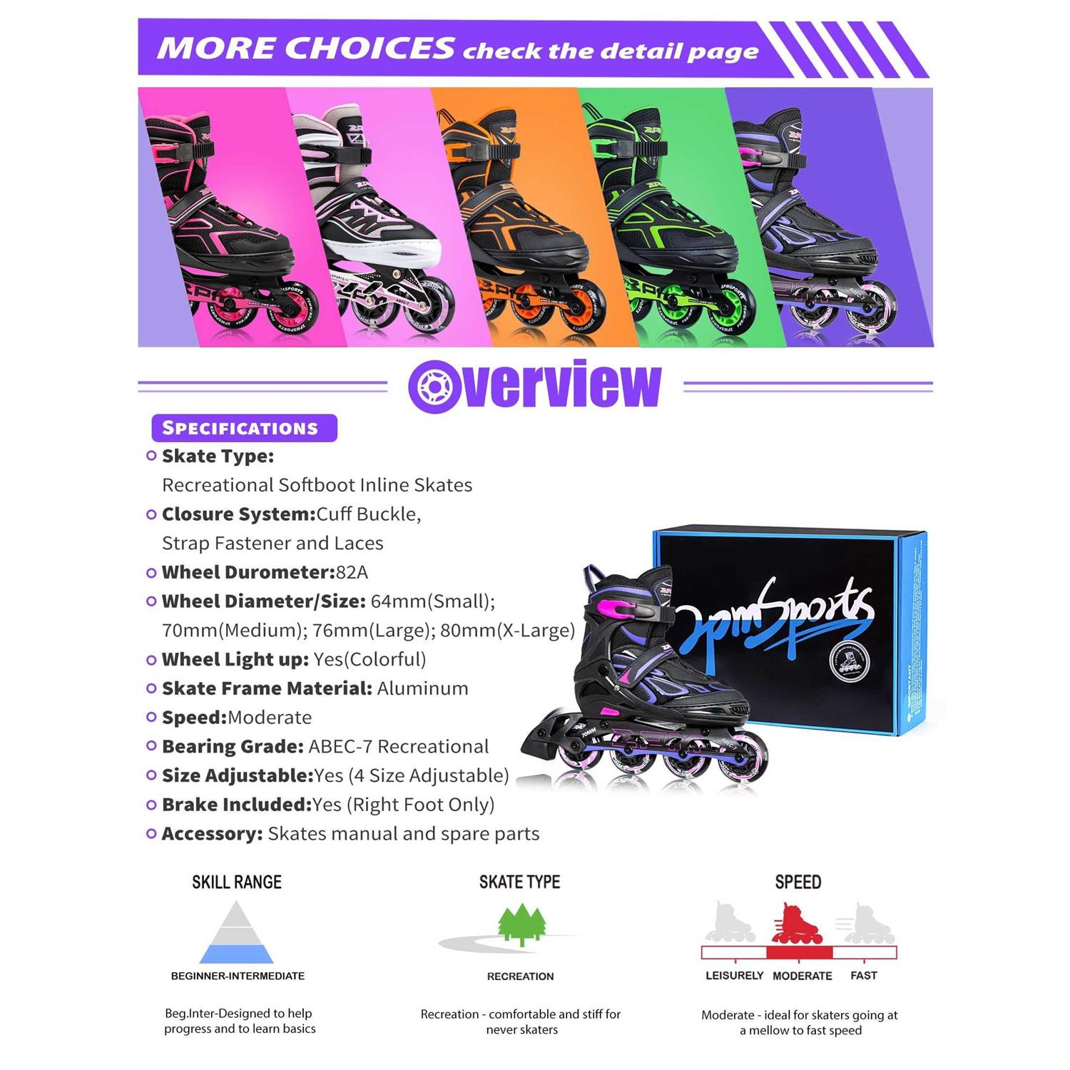 2pm Sports Vinal Girls Adjustable Inline Skates with Light up Wheels Skates Fun Illuminating Skates for Kids Boys and - Image 3