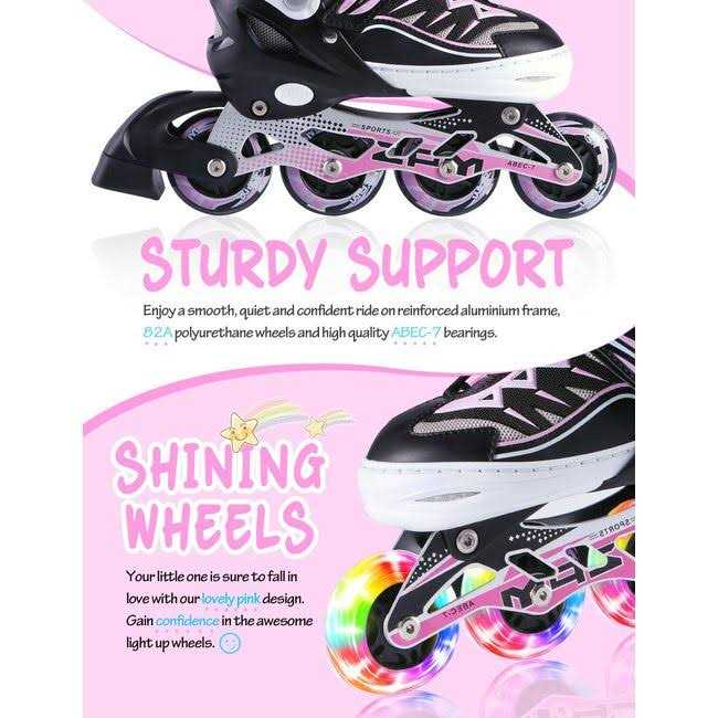 2pm Sports Vinal Girls Adjustable Inline Skates with Light up Wheels Skates Fun Illuminating Skates for Kids Boys and - Image 3