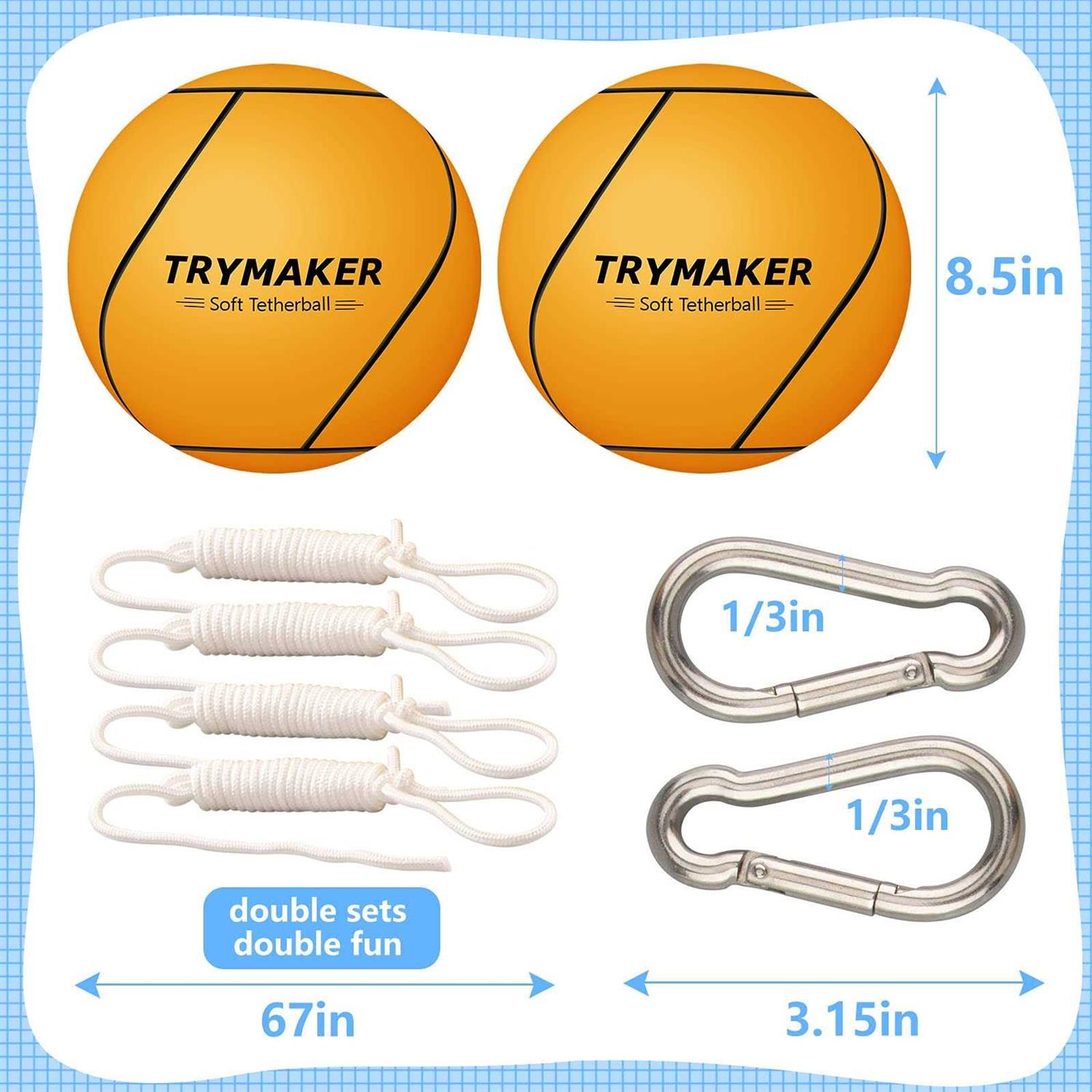 Trymaker Tetherball, Tether Balls and Rope Set for Kids,Replacement Tetherball for Adults Backyard Outdoors - Image 5