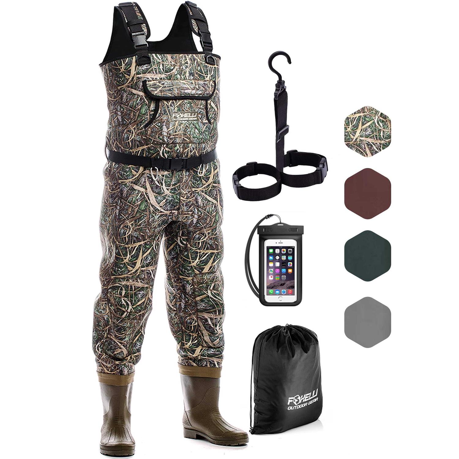 Foxelli Chest Waders Camo Neoprene Hunting & Fishing Waders for Men & Women with Boots
