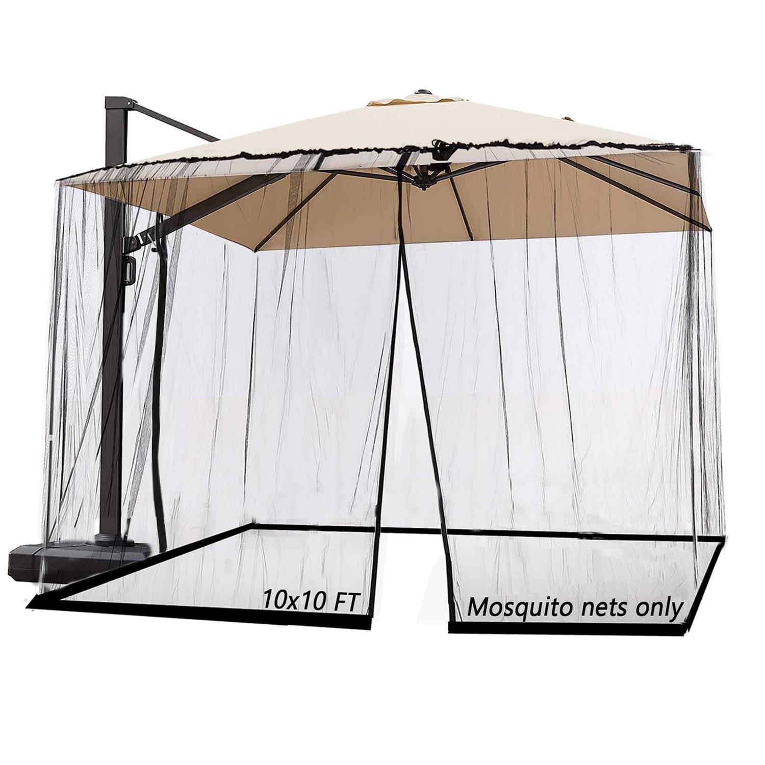 SOOSPE-MZ 10ft Patio Mosquito Netting Patio Umbrella Cover Mosquito Netting Screen,Windproof Mosquito with Zipper Portable Foldable Umbrella