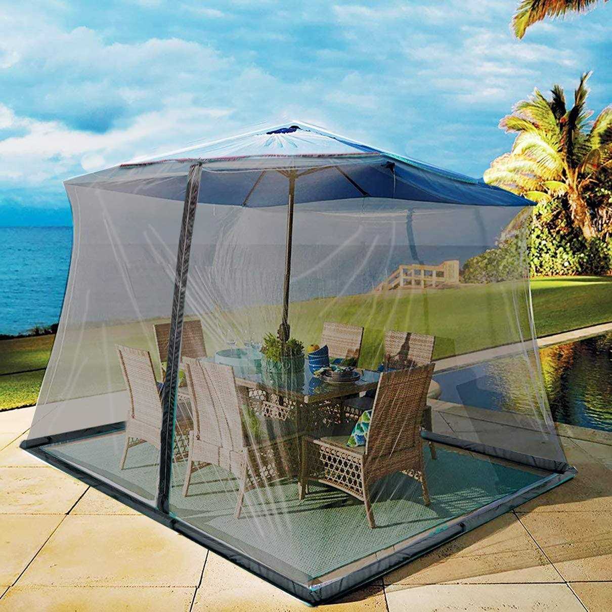 SOOSPE-MZ 10ft Patio Mosquito Netting Patio Umbrella Cover Mosquito Netting Screen,Windproof Mosquito with Zipper Portable Foldable Umbrella - Image 5