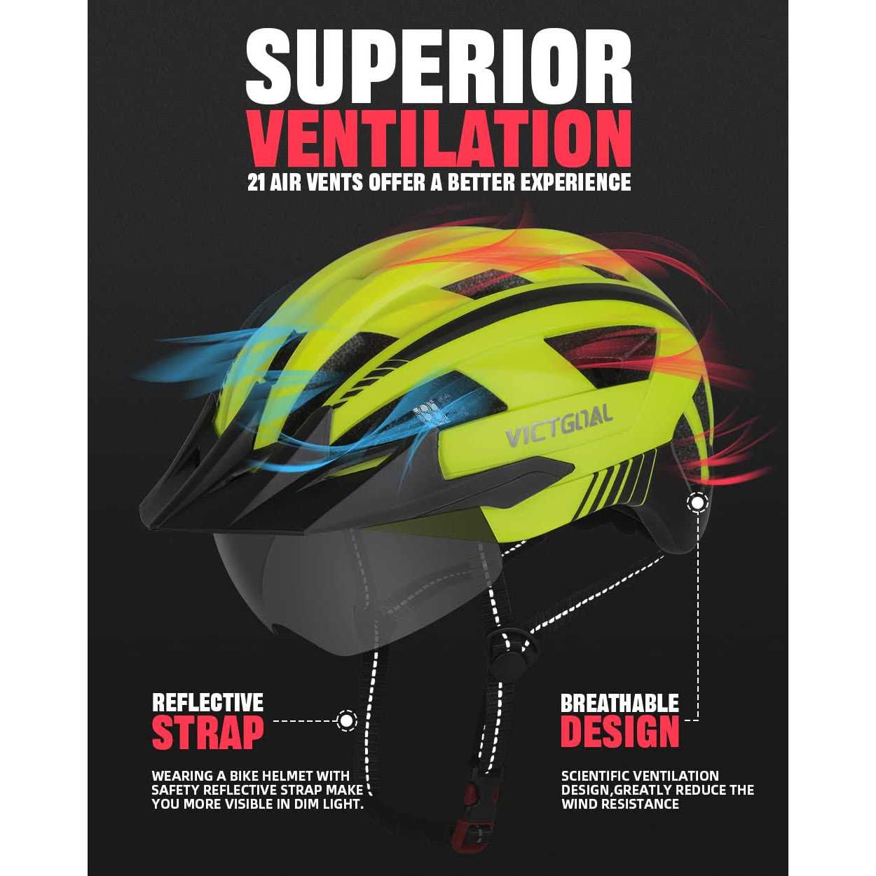 Victgoal Bike Helmet with USB Rechargeable Rear Light Detachable Magnetic Goggles Removable Sun Visor Mountain & Road Bicycle Helmets for Men Women - Image 3