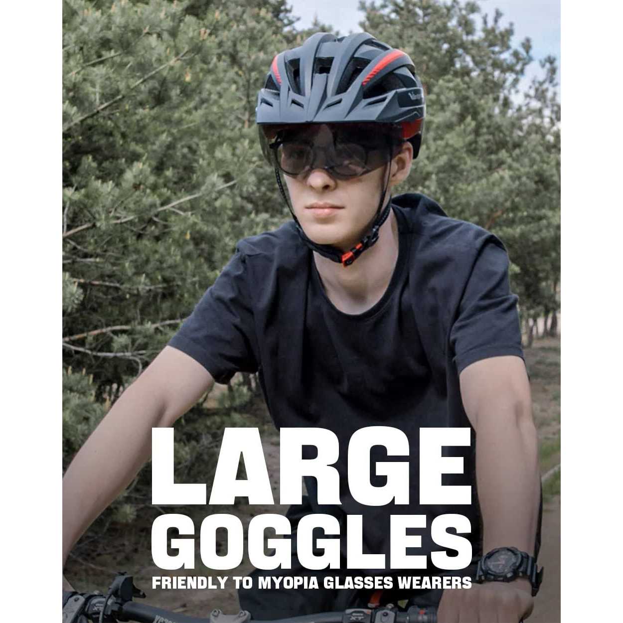 Victgoal Bike Helmet with USB Rechargeable Rear Light Detachable Magnetic Goggles Removable Sun Visor Mountain & Road Bicycle Helmets for Men Women - Image 4