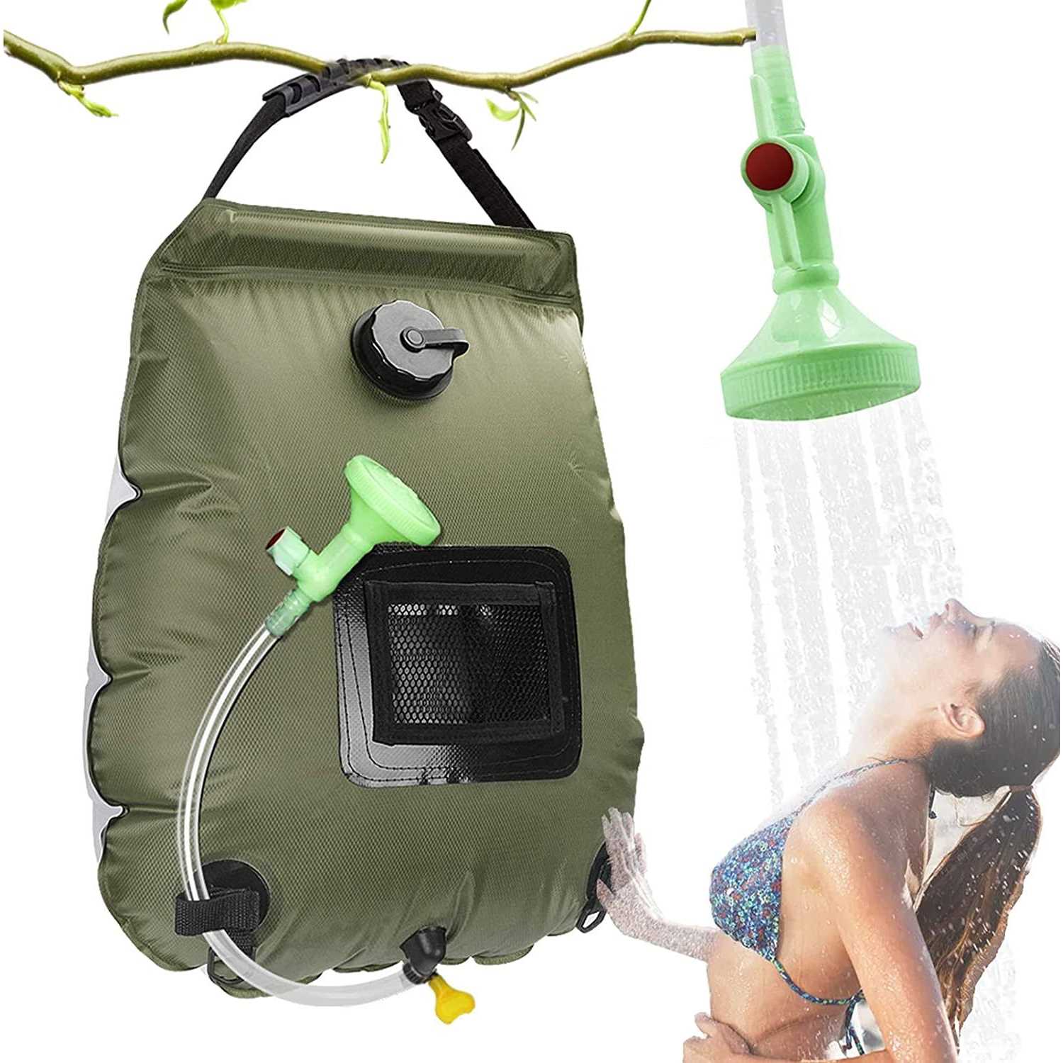 Solar Shower Bag, Solar Heating Camping Shower Bag, 5Gal Portable Camping Shower Bag, with Removable Hose and On-Off Switchable Shower Head