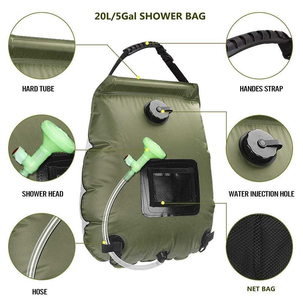 Solar Shower Bag, Solar Heating Camping Shower Bag, 5Gal Portable Camping Shower Bag, with Removable Hose and On-Off Switchable Shower Head - Image 4