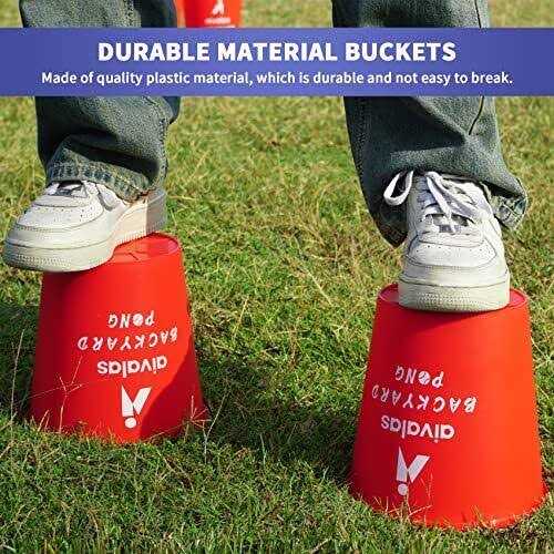 Aivalas Yard Pong Outdoor Games Set, Giant Yard Pong game for adults and family with 12 Buckets, 4 Balls and a carrying Bag - Image 3