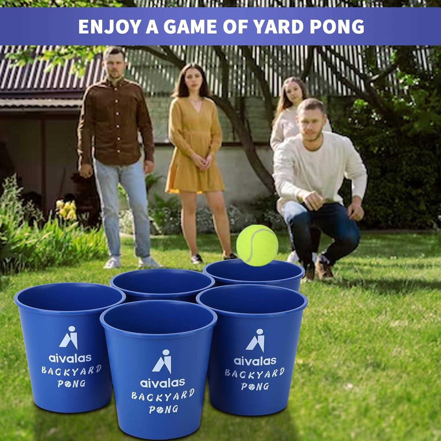 Aivalas Yard Pong Outdoor Games Set, Giant Yard Pong game for adults and family with 12 Buckets, 4 Balls and a carrying Bag - Image 4