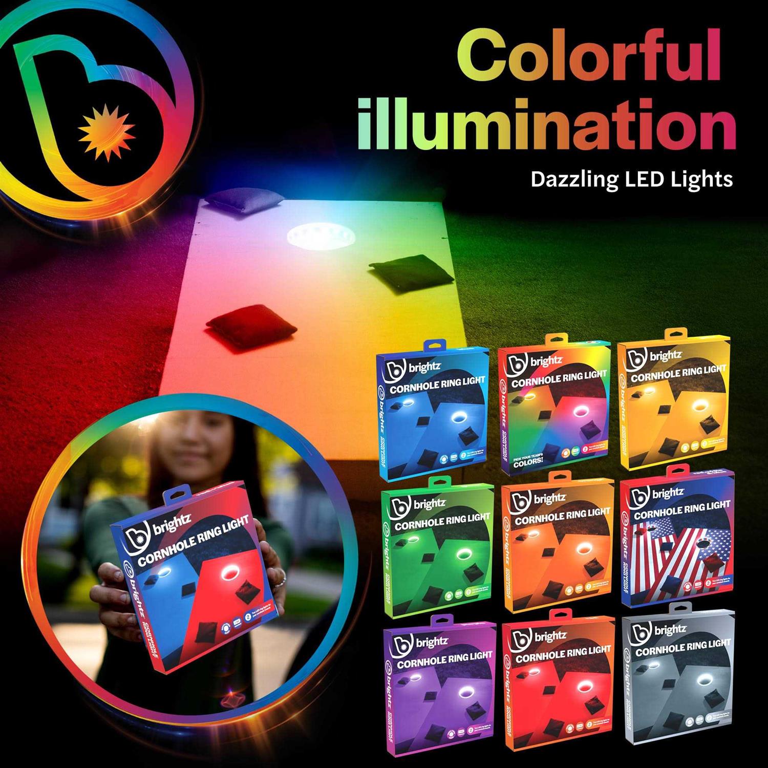 Brightz LED Cornhole Board Ring Lights, 2-Pack 48-Hour Battery Life - Image 3