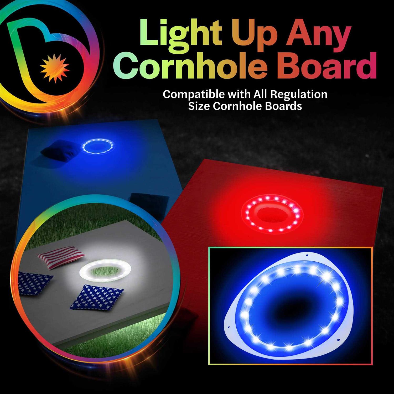 Brightz LED Cornhole Board Ring Lights, 2-Pack 48-Hour Battery Life - Image 4