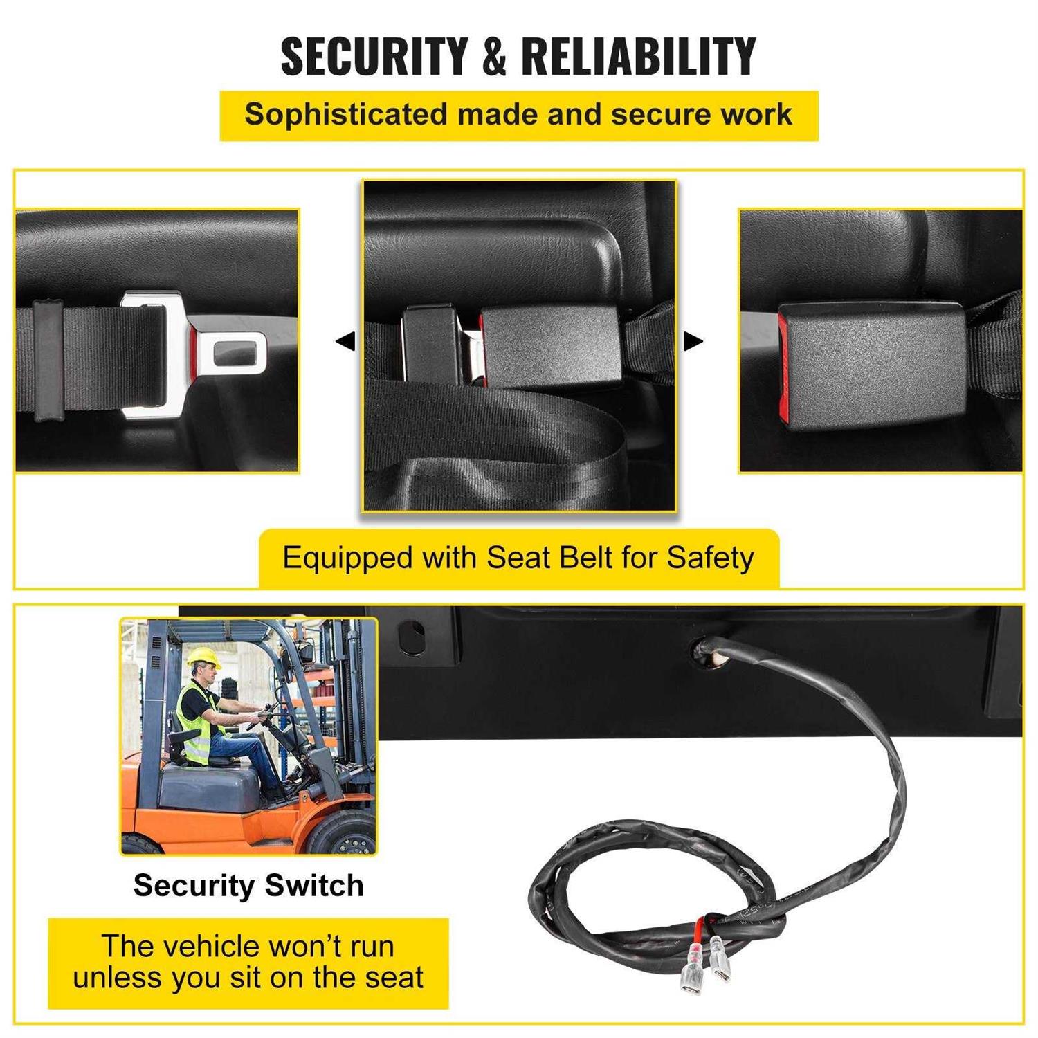 VEVOR Universal Forklift Seat Black PVC Tractor Seat 6 Adjustable Mower Seat Foldable Seat Including Armrests&Seat - Image 3