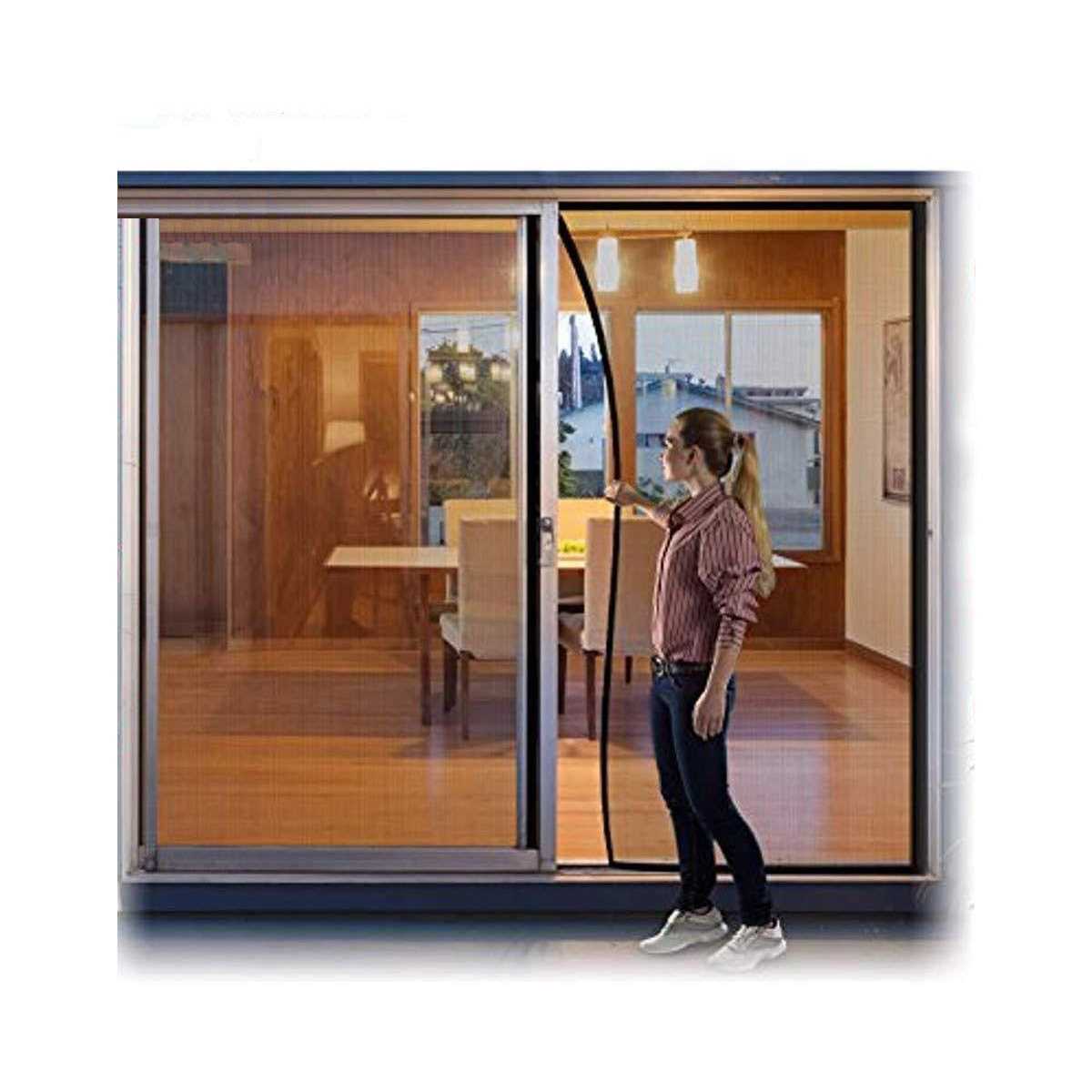 Large Hands Free Mesh Screen Net Door Magic Curtain with Heavy Duty Magnets Full Frame Velcro Mesh Curtain fit up to 72 inch x 80 inch Inchs Door