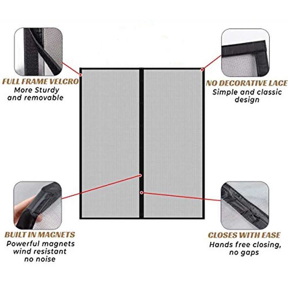 Large Hands Free Mesh Screen Net Door Magic Curtain with Heavy Duty Magnets Full Frame Velcro Mesh Curtain fit up to 72 inch x 80 inch Inchs Door - Image 4