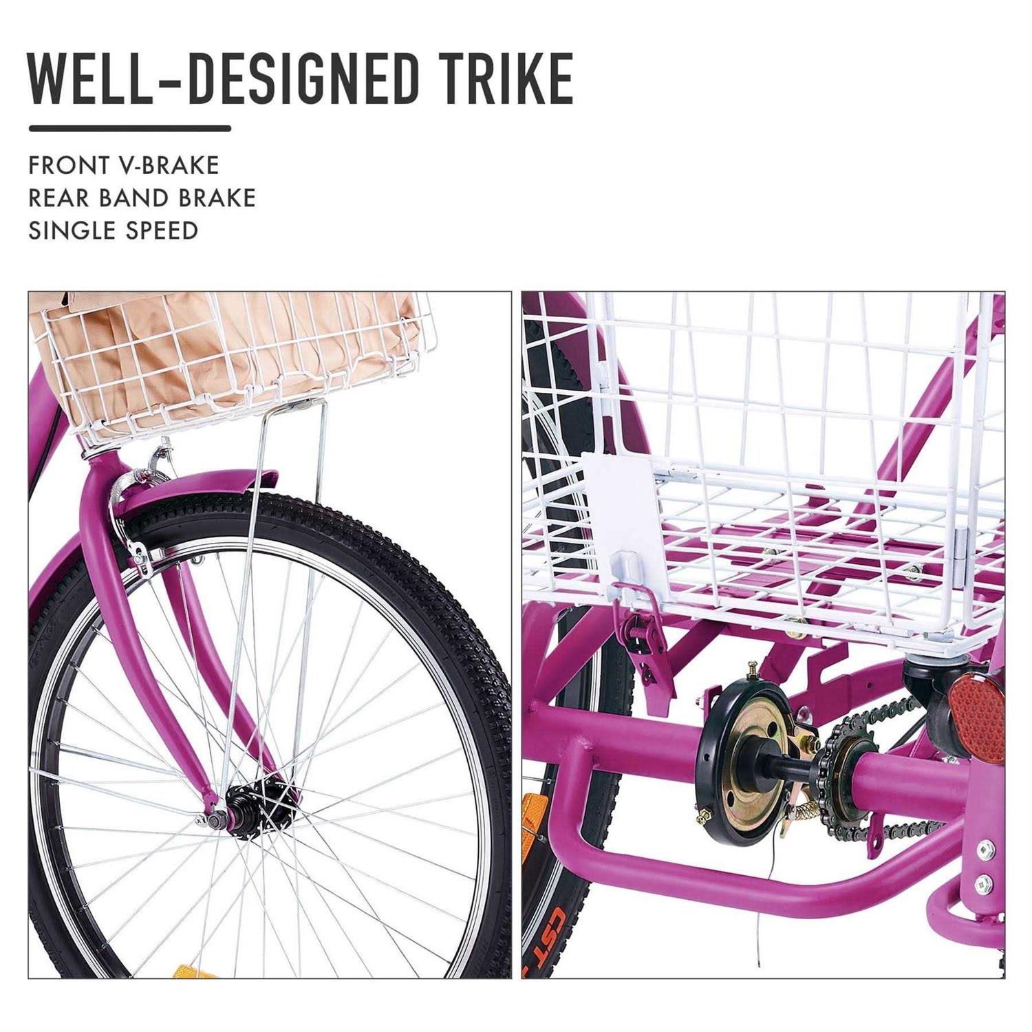 Viribus Single Speed Adult Tricycle 3 Cruiser Bike Removable Wheeled Basket - Image 5