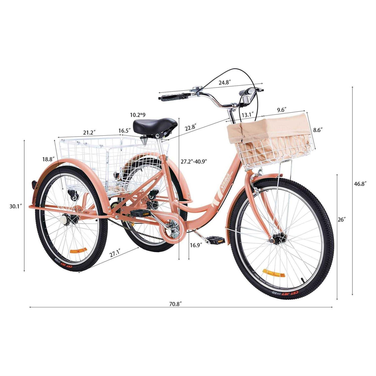 Viribus Single Speed Adult Tricycle 3 Cruiser Bike Removable Wheeled Basket - Image 3