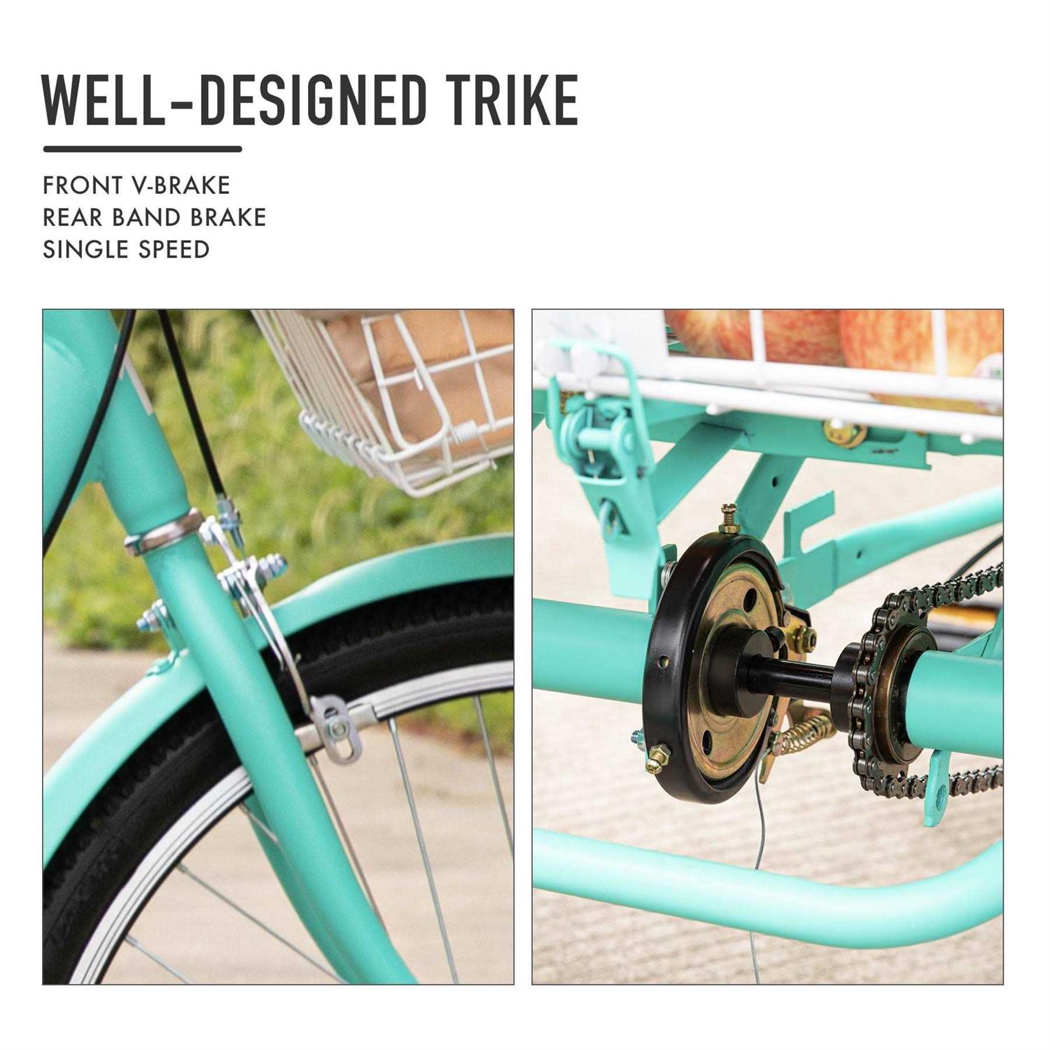 Viribus Single Speed Adult Tricycle 3 Cruiser Bike Removable Wheeled Basket - Image 5