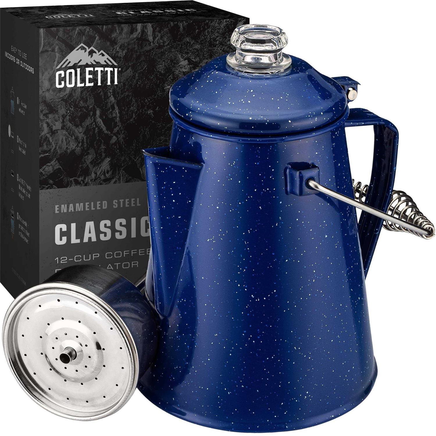 COLETTI Classic Camping Coffee Percolator Camping Coffee Pot 12 Cup Enamelware Percolator Coffee Pot for Campsite