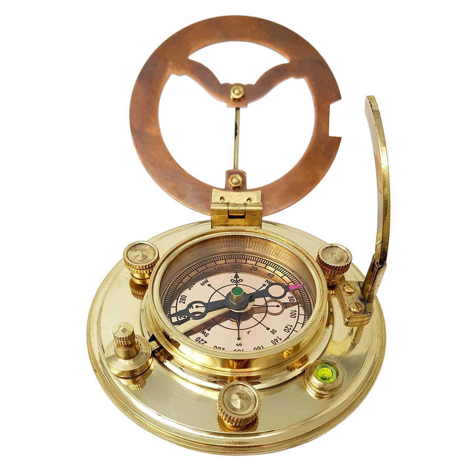Brass Nautical Antique Brass & Copper Sundial Compass Sundial Clock in Box Gift sun Clock Ship Replica Watch - Image 3
