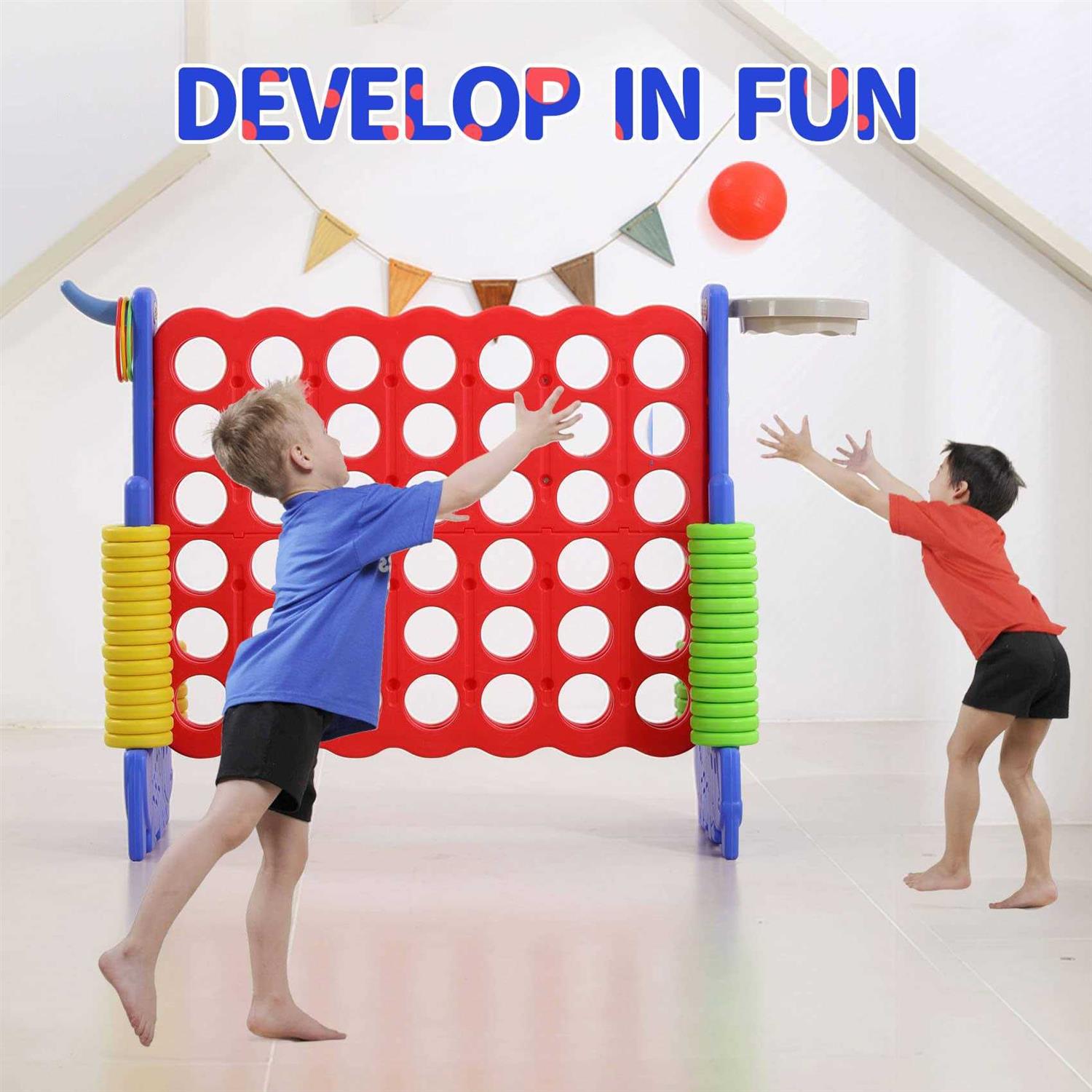 UNICOO Giant 4 in a Row Game with Carrying Bag, Giant 4-to-Score Game Set with Basketball and Hoop - Image 3