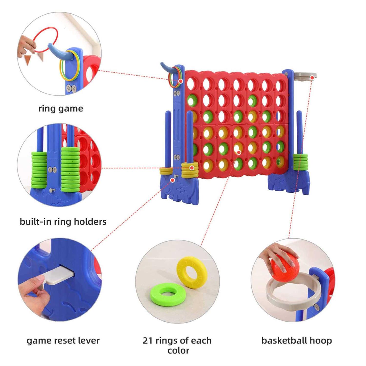 UNICOO Giant 4 in a Row Game with Carrying Bag, Giant 4-to-Score Game Set with Basketball and Hoop - Image 4