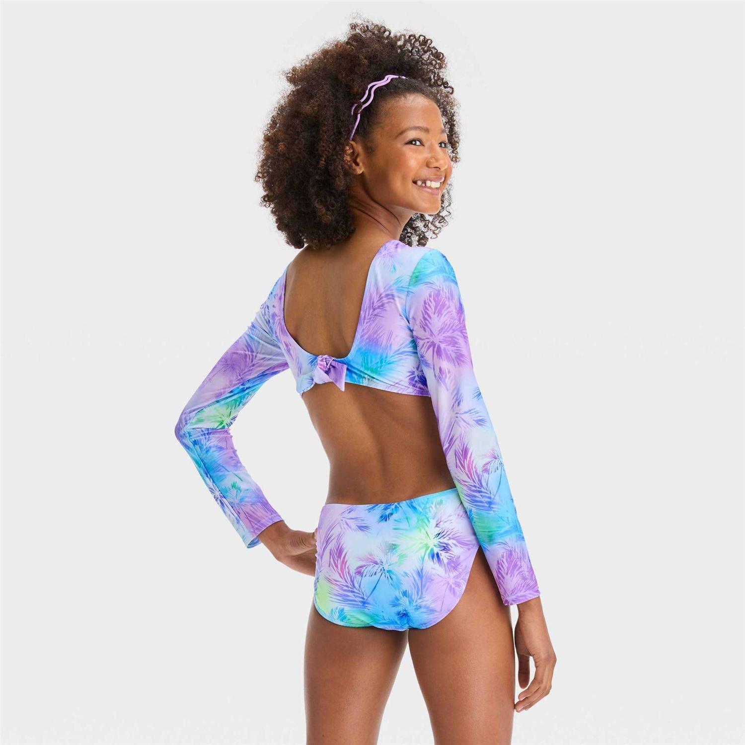 Girls' Art Class 'Palm Tree Skies' Tie-Dye Design One Piece Rash Guard - Image 2