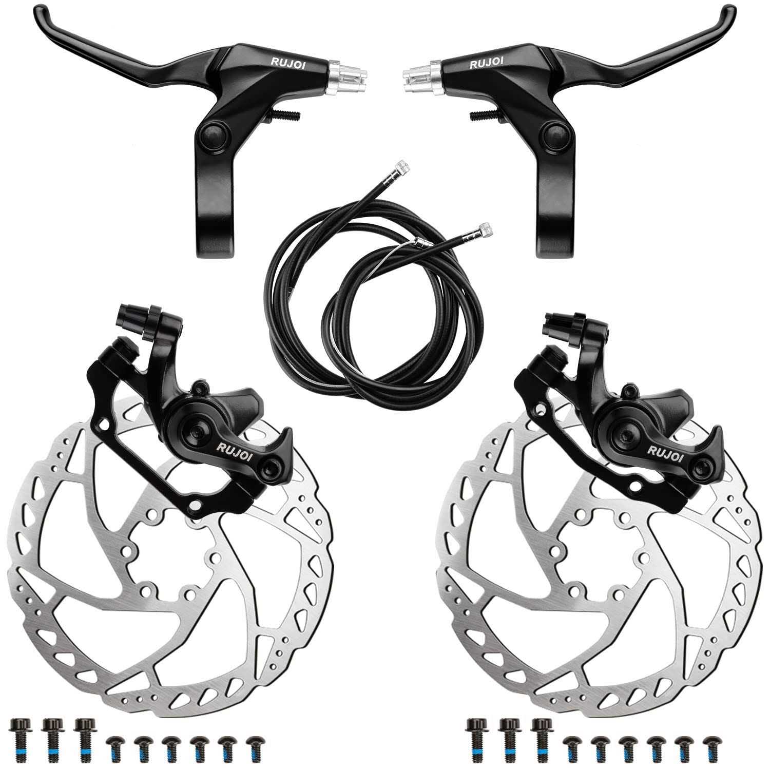 RUJOI Bike Disc Brake Kit, Aluminum Front and Rear Caliper Full Aluminum Alloy Bicycle Brake Lever