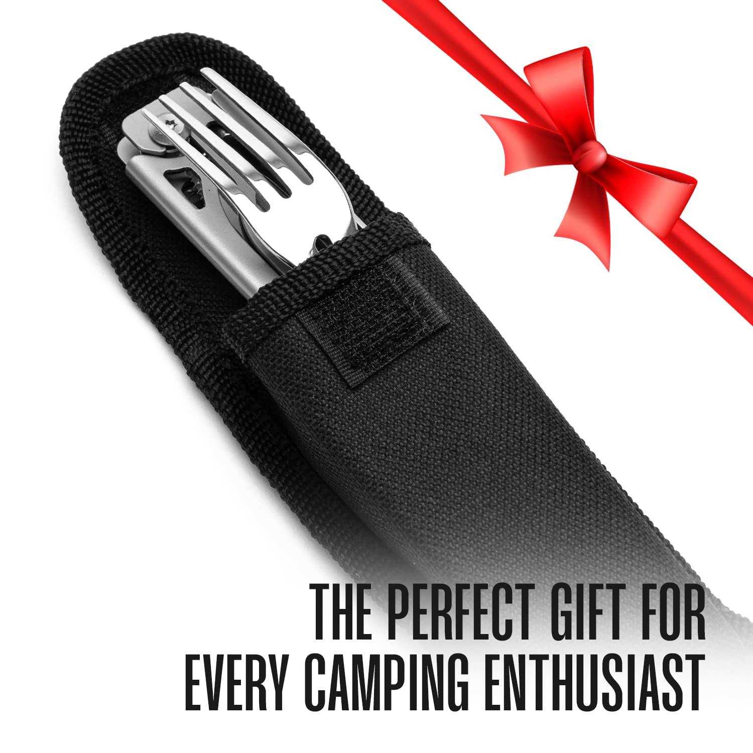 Camping Utensils 4 In 1 Stainless Steel Safety Locking Camping Accessories with Durable Sheath - Image 3