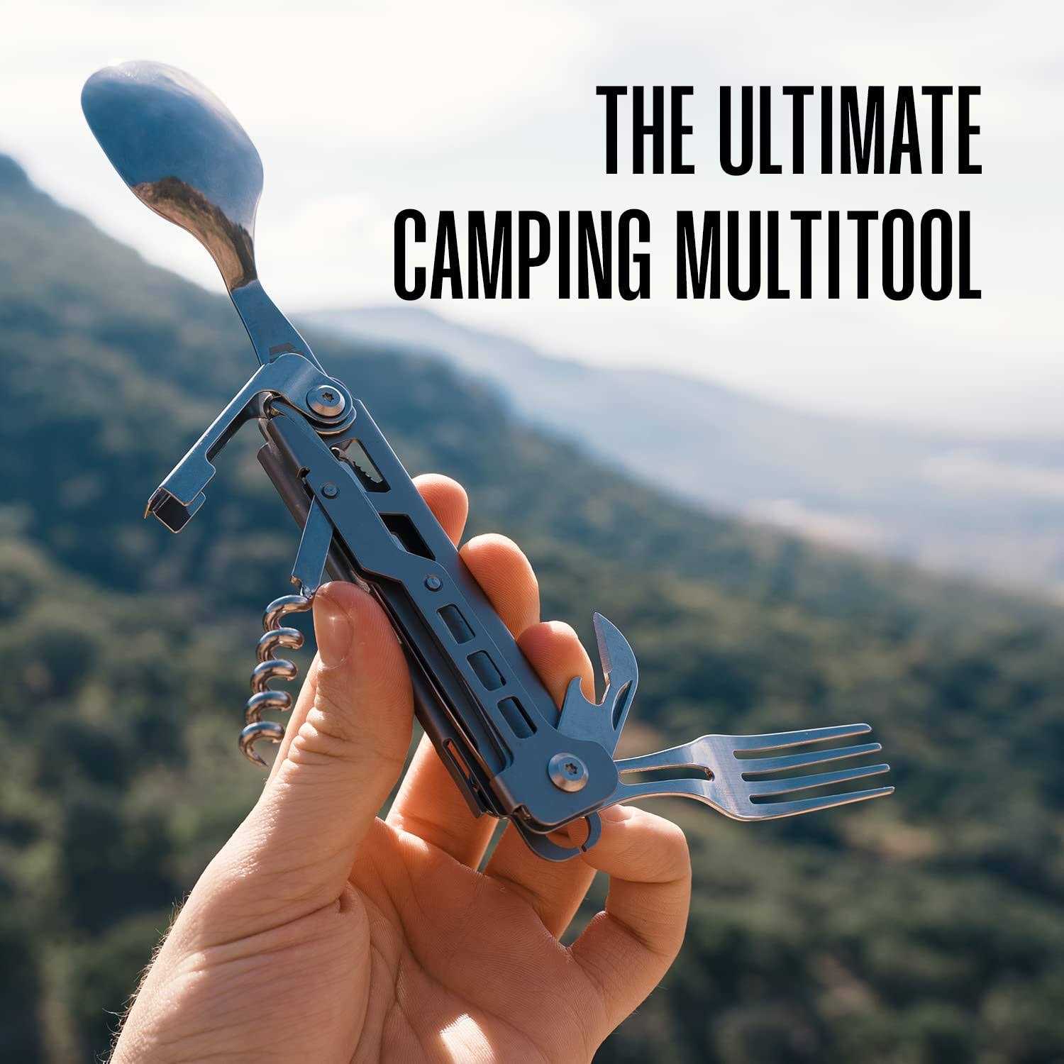 Camping Utensils 4 In 1 Stainless Steel Safety Locking Camping Accessories with Durable Sheath - Image 4
