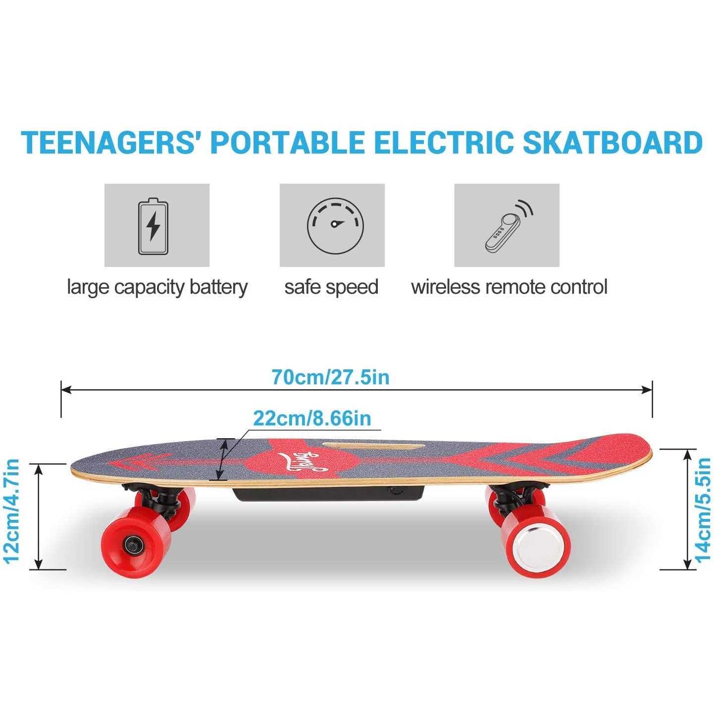Caroma 350W Electric Skateboards with Remote 12.4 MPH Top Speed 7 Layers Maple - Image 3
