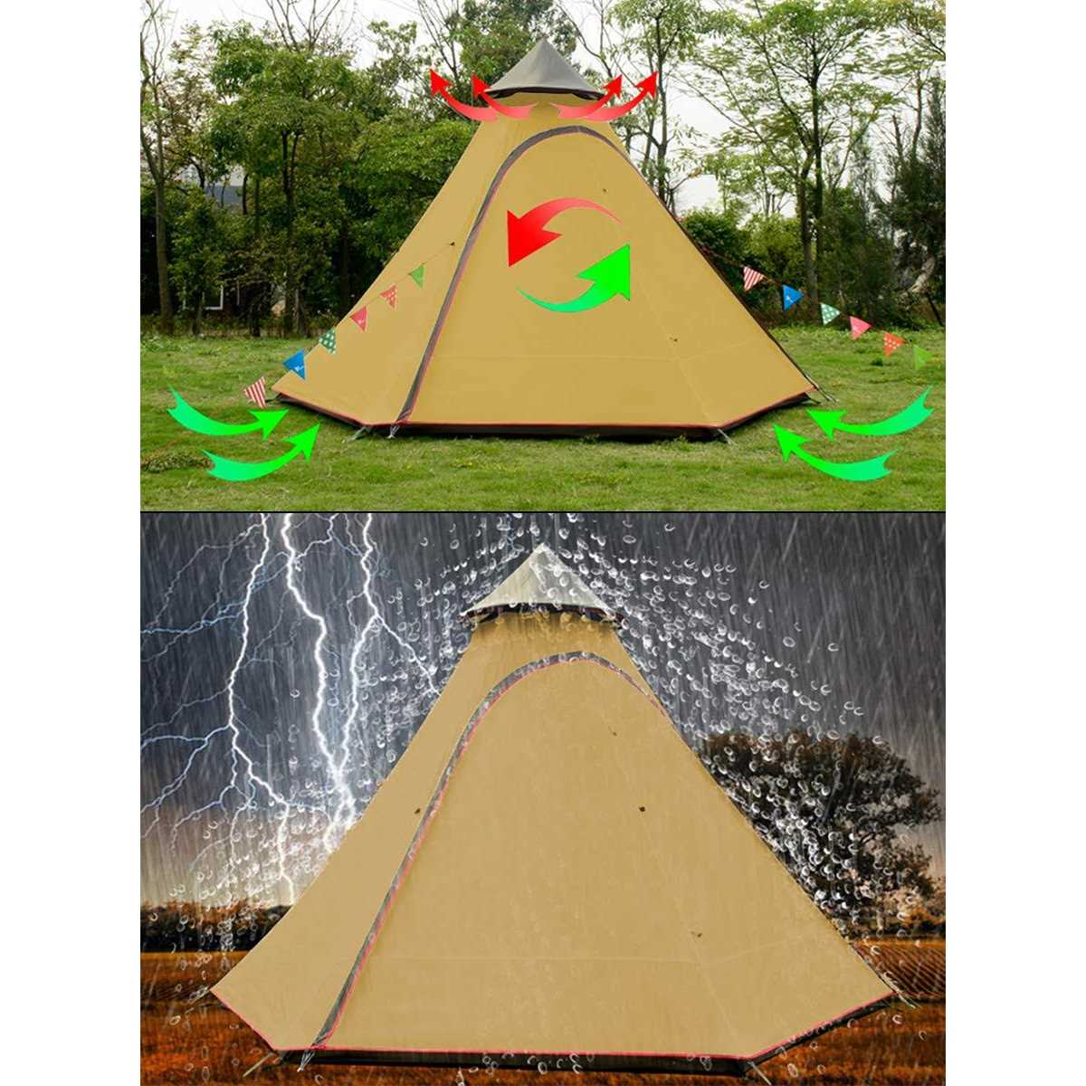 Vidalido 12'x10'x8'Dome Camping Tent 5-6 Person 4 Season Double Layers Waterproof Anti-UV Windproof Tents Family Outdoor Camping Tent - Image 4