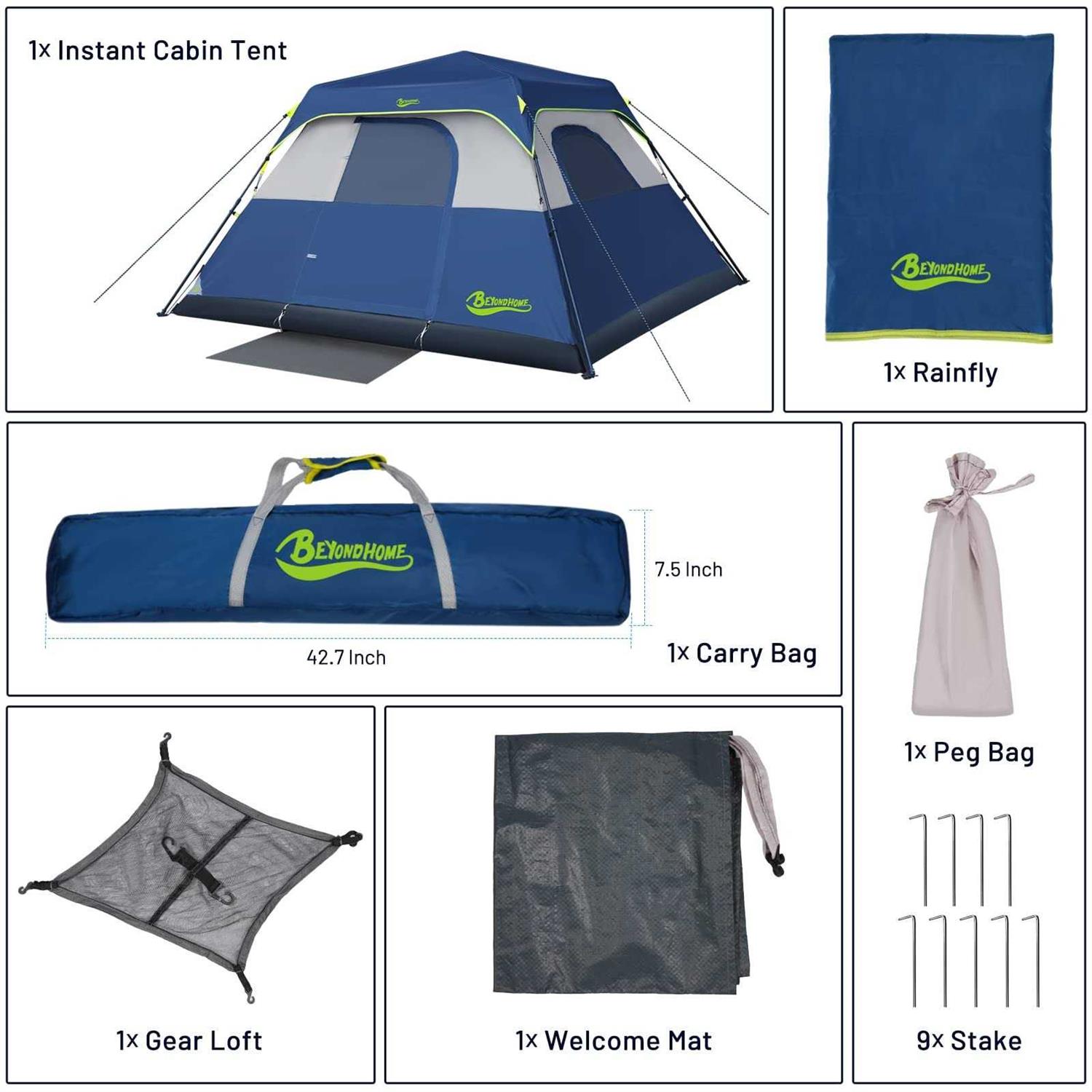 BeyondHOME 6 Person Instant Cabin Tent 60 Sec Setup Family Camping Tent - Image 4