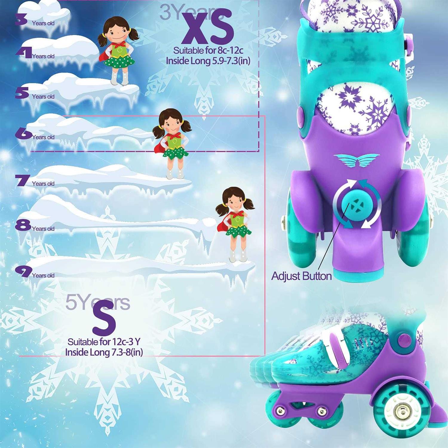 4-Pejiijar Adjustable Roller Skates for Kids Girls Ladies with Light Up Flash LED Wheels,Fun Illuminating,Three-Point Type Balance - Image 3