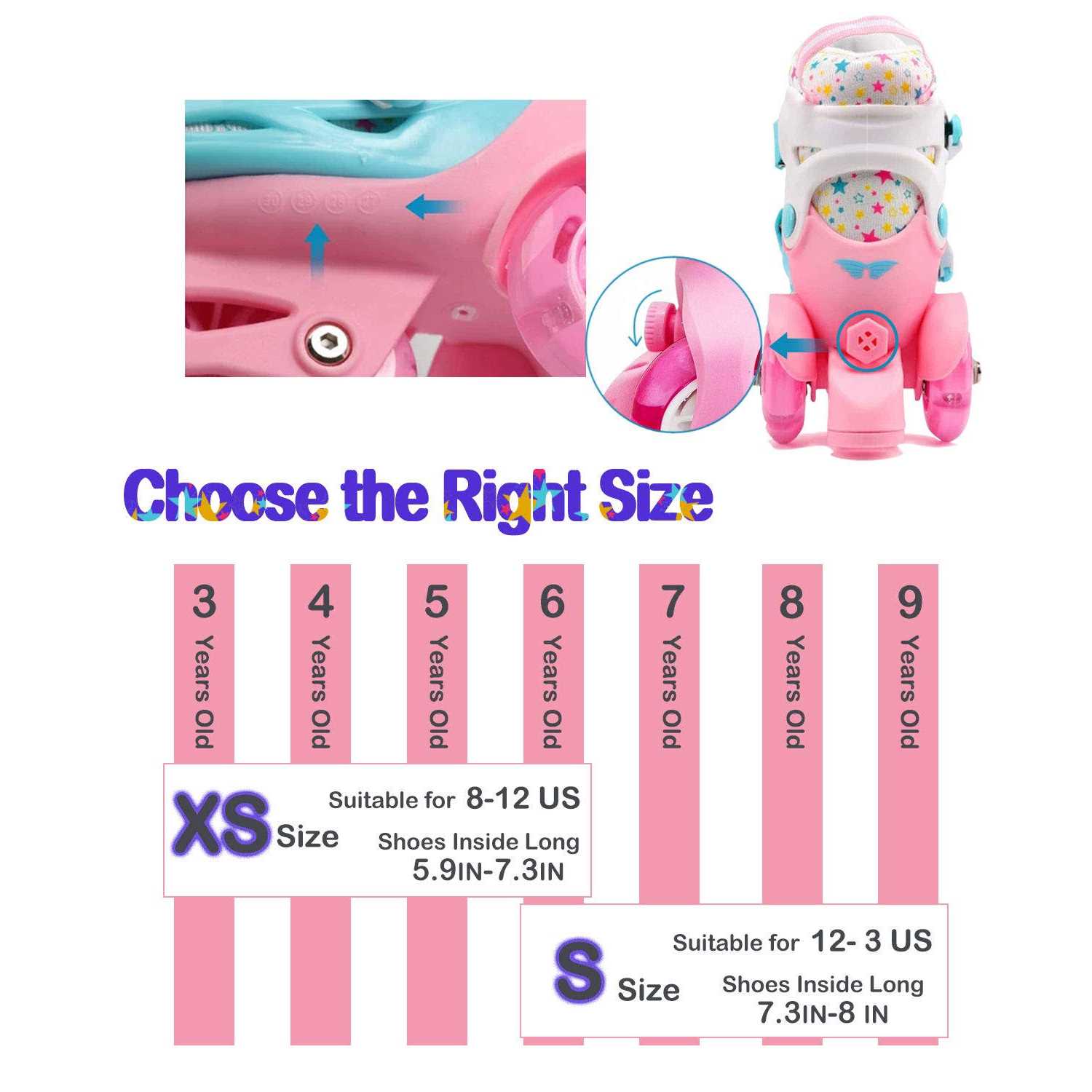 4-Pejiijar Adjustable Roller Skates for Kids Girls Ladies with Light Up Flash LED Wheels,Fun Illuminating,Three-Point Type Balance - Image 4