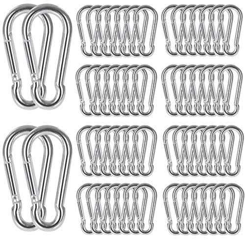 60Pcs Carabiner Clips 2-3/8 Inch M6 1/4 Small Carabiner Clip Heavy Duty Galvanized Steel Spring Snap Hook Mini Carabiner Clips Keychain Quick Link - Image 3