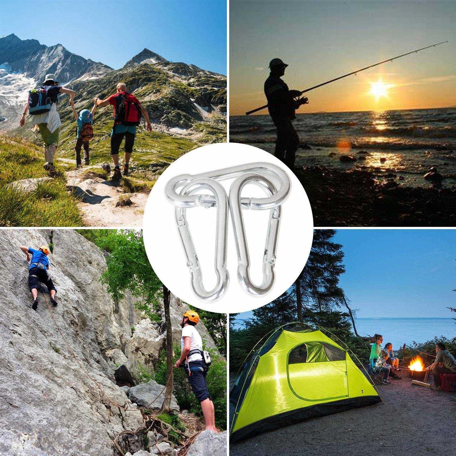 60Pcs Carabiner Clips 2-3/8 Inch M6 1/4 Small Carabiner Clip Heavy Duty Galvanized Steel Spring Snap Hook Mini Carabiner Clips Keychain Quick Link - Image 5