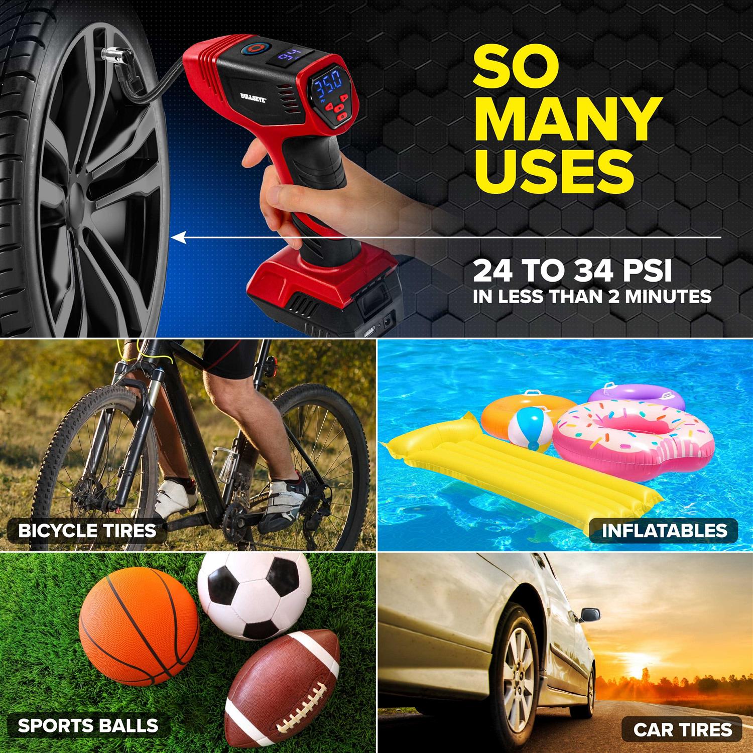 Bullseye Tire Inflator Air Compressor Portable Car Auto Tire Inflator Tire Pump with Digital Pressure Gauge - Image 5