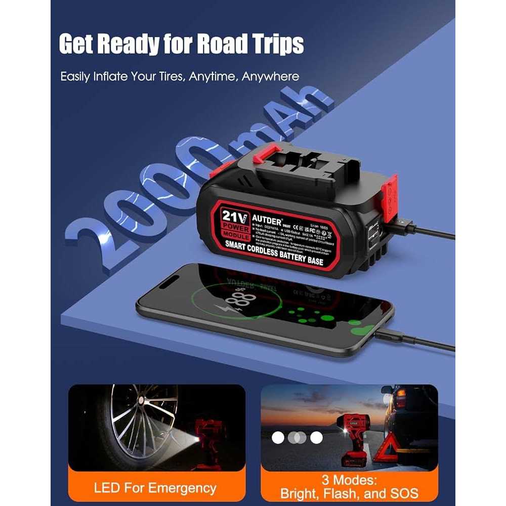 AUTDER Tire Inflator Air Compressor 21V Battery Powered Tire Pump - Image 3