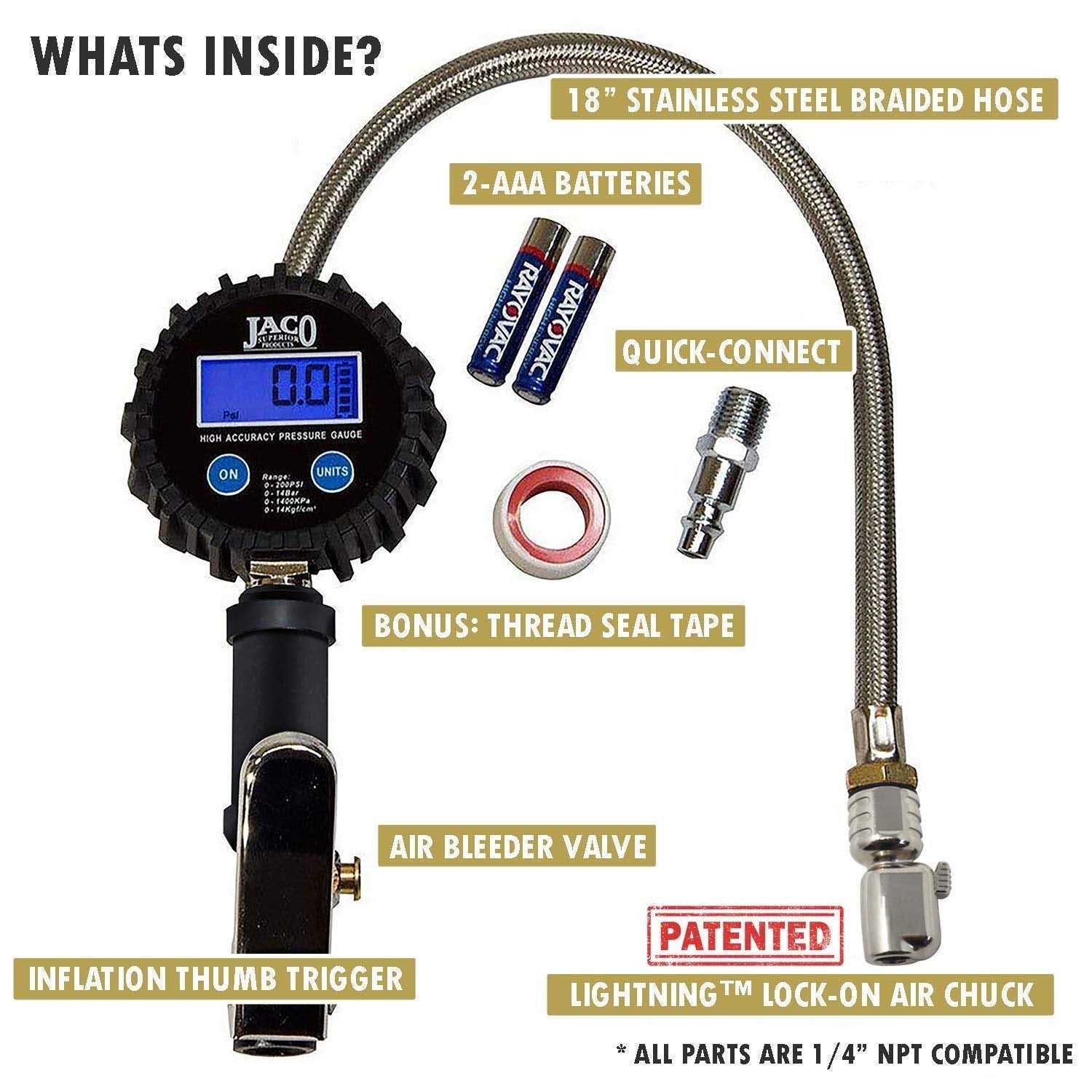 JACO FlowPro Digital Tire Inflator with Pressure Gauge - Image 4